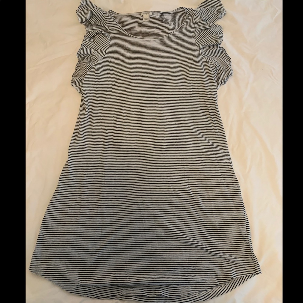 JCrew Factory B&W Striped Ruffle Shoulder Dress